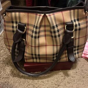 Burberry Checkered Shoulder Bag in Tan and Brown